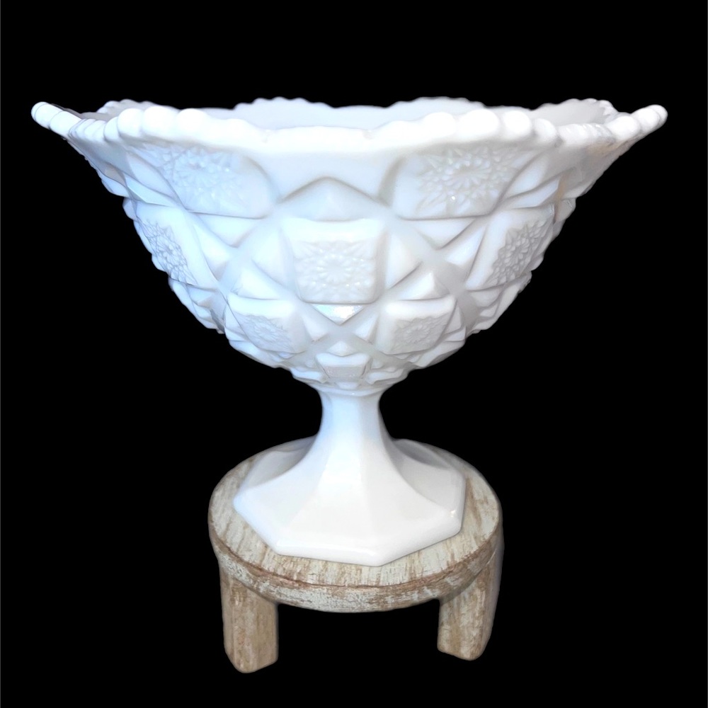 Vintage Westmoreland Milk Glass Quilted Fluted Compote Pedestal Dish
